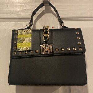 BNWT BADGLEY MISCHKA Studded Black and Gold Crossbody Satchel Bag